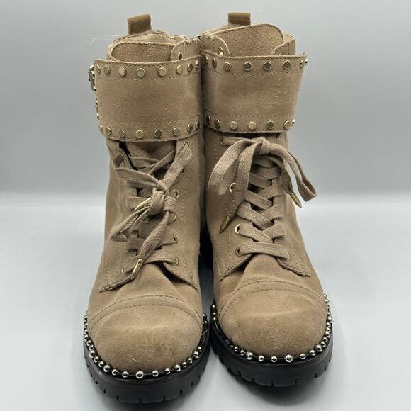 SAM EDELMAN Jennifer Studded Combat Boots Suede Tan Brown - Picture 3 of 9
